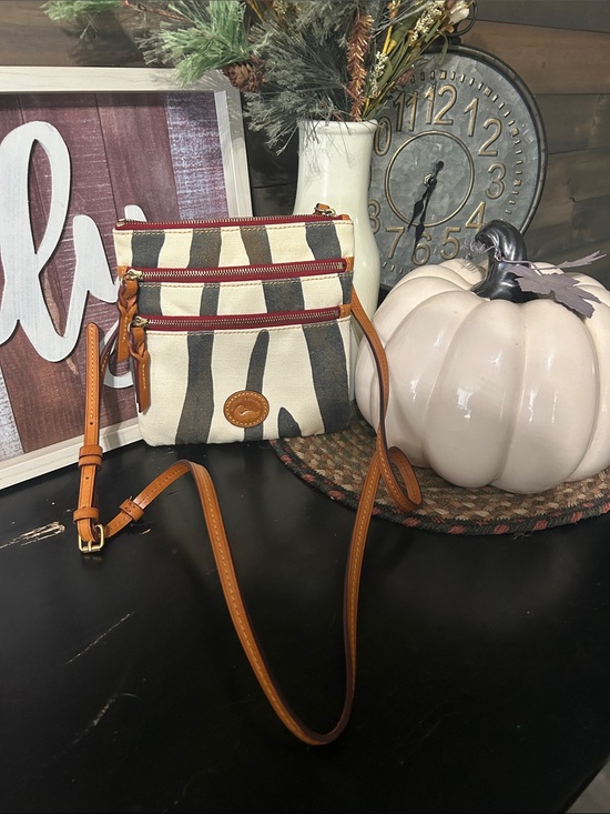 Dooney & Bourke Handbags - Dooney & Bourke Cream & Brown Zebra-Print Crossbody with Tan Leather Trim